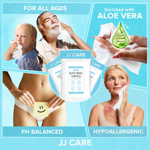 JJ CARE Shower Wipes For Adults No Rinse (Pack of 10, 40)